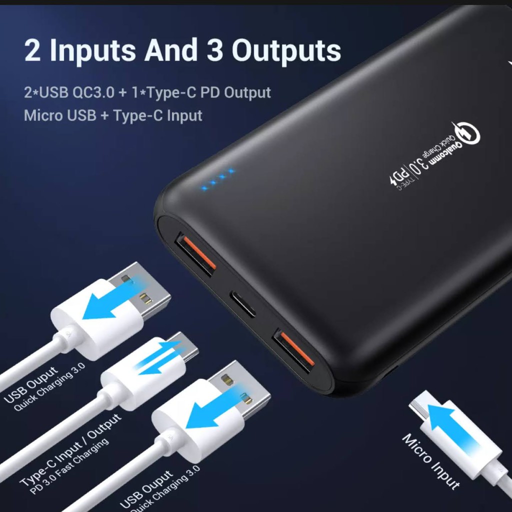 TOPK Sạc dự phòng cổng USB hỗ trợ sạc nhanh PD QC3.0 QC2.0 cho Huawei P20 Samsung S8 Xiaomi Oppo Vivo