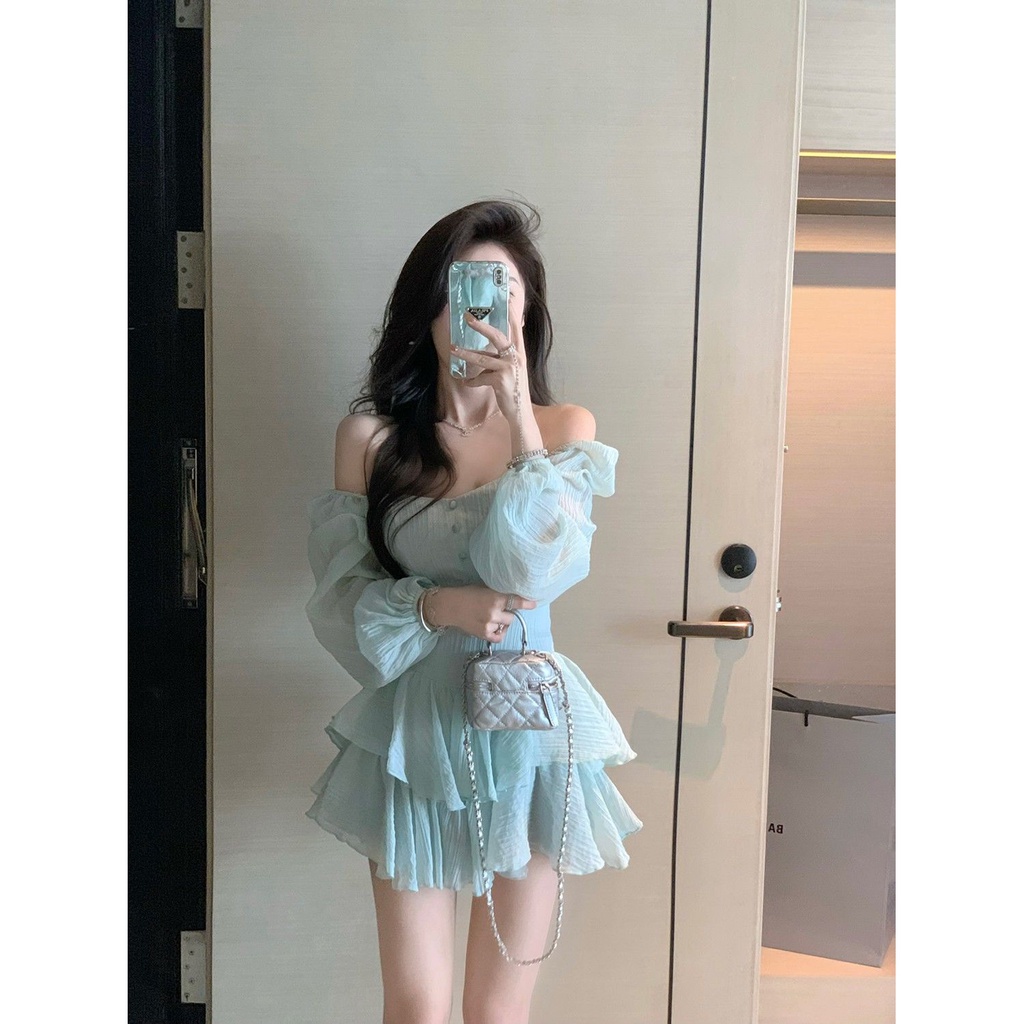 Đầm tay dài phồng bo eo thời trang thiết kế ngọt ngào phong cách mùa hè 2022 dành cho nữ