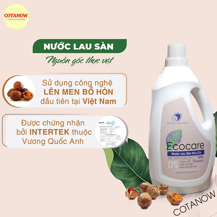 Nước Lau Sàn Hữu Cơ Bồ Hòn Ecocare 1 lít Sả Chanh Đuổi Muỗi Chống Trơn Sàn COTANOW