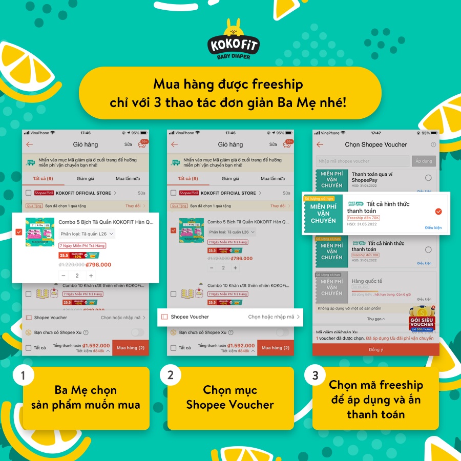 Combo 2 Tã Quần KOKOFiT Cho Bé Siêu Thấm Hút, Khô Thoáng, Nhập Khẩu 100% Hàn Quốc 5 - 16kg Size M30/L26/XL22/Jumbo18