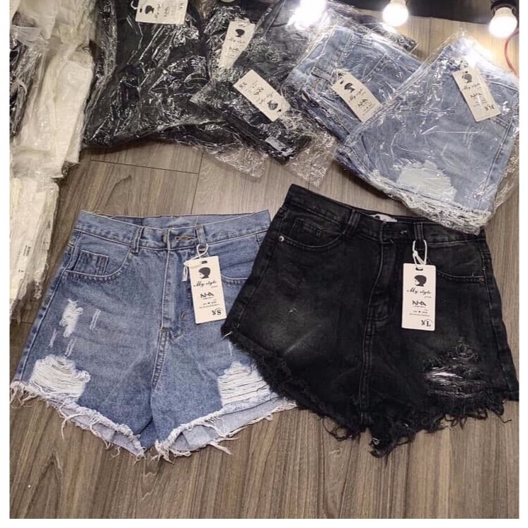 Quần short jean nữ RÁCH HAI BÊN CÀO TƯA XÁM - ĐEN 00J5