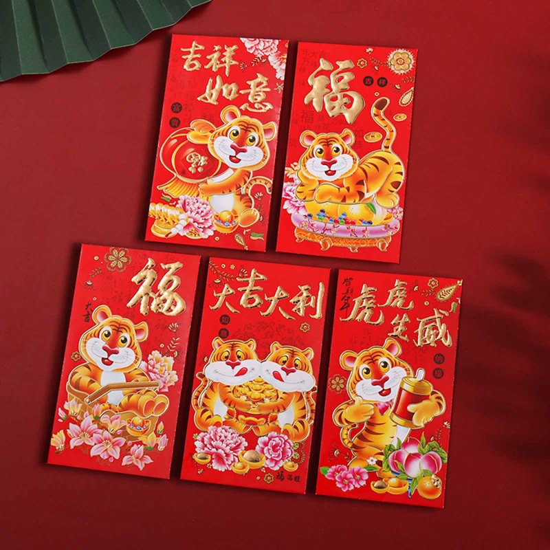 Set 5 bao lì xì hình con hổ 2022 năm
