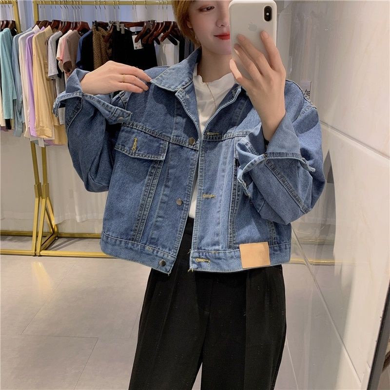 Áo Khoác Denim Ngắn Dáng Rộng Phong Cách Retro Hàn Quốc Cho Nữ