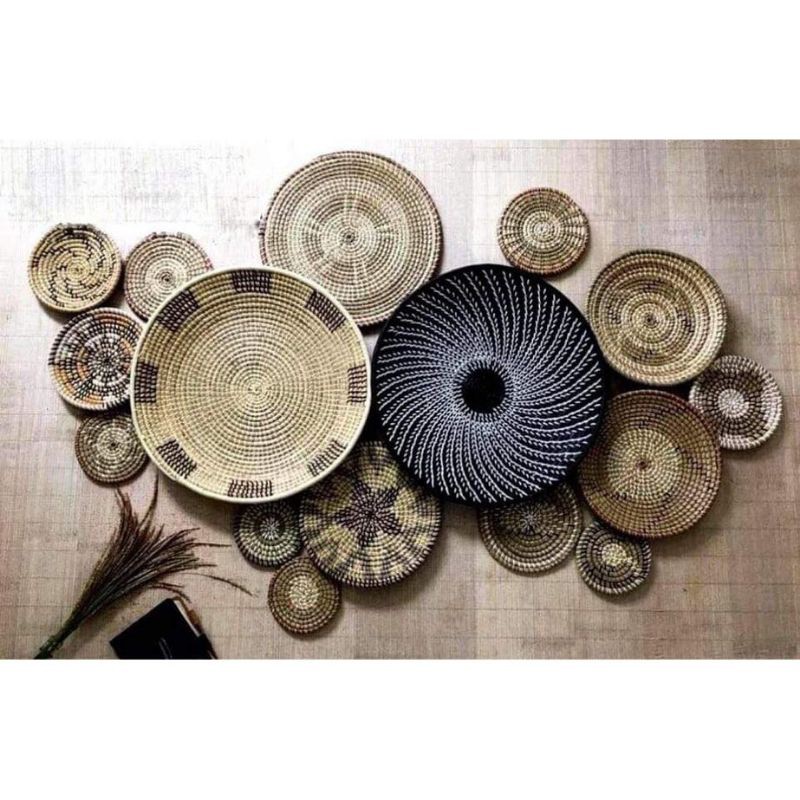 Mẹt tre/đĩa cói xiên treo tường decor