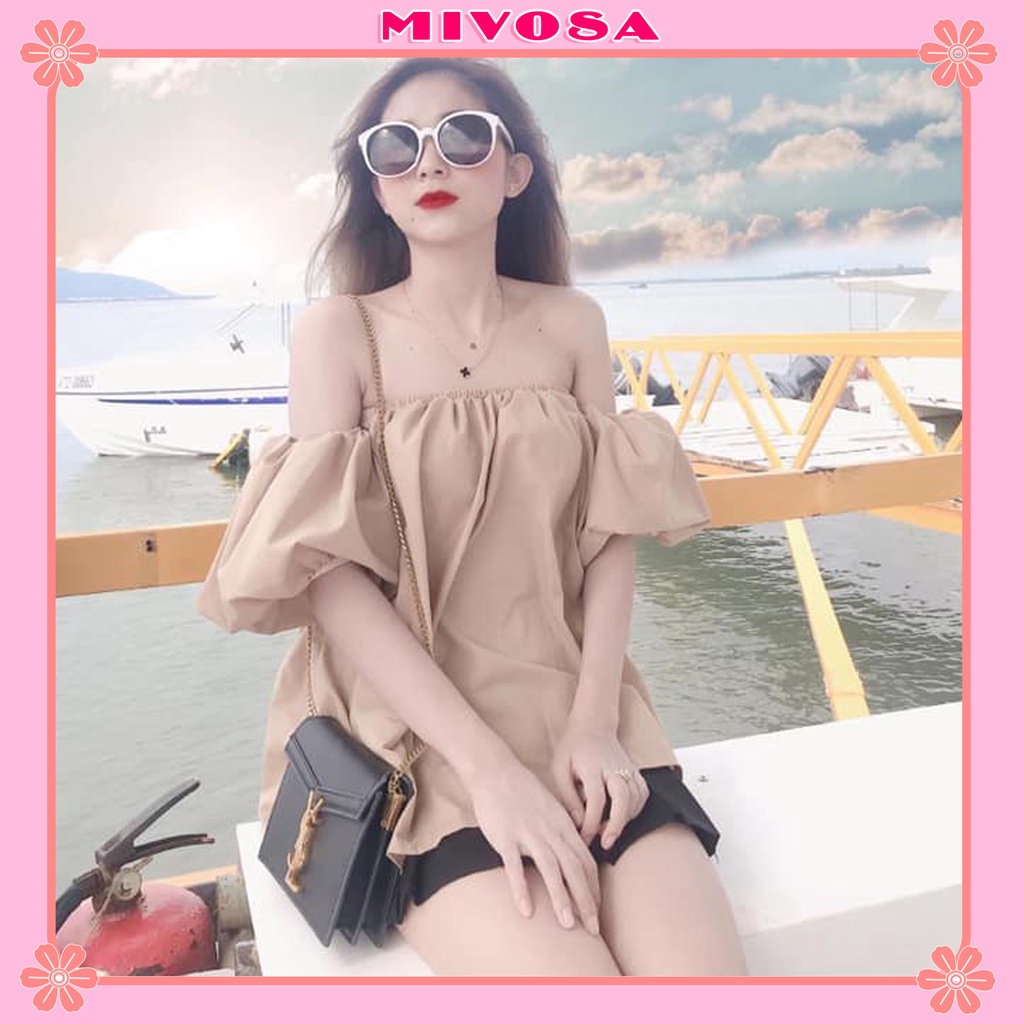 Áo trễ vai tay bồng áo kiểu nữ tay phồng mix quần ống rộng MIVOSA AN001