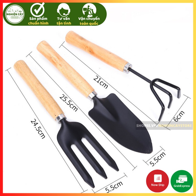 Bộ 3 dụng cụ 25cm làm vườn, trồng cây cảnh hàng loại 1 cứng cáp