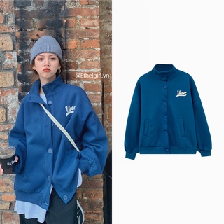 Ethelgirl Hàn Quốc sang trọng cổ điển đứng dáng rộng hoang dã in chữ áo khoác cho nữ