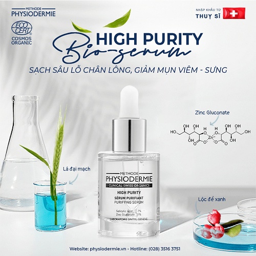 Serum sinh học Methode Physiodermie High Purity Bio-Serum se mụn, giảm sưng, làm sạch lỗ chân lô