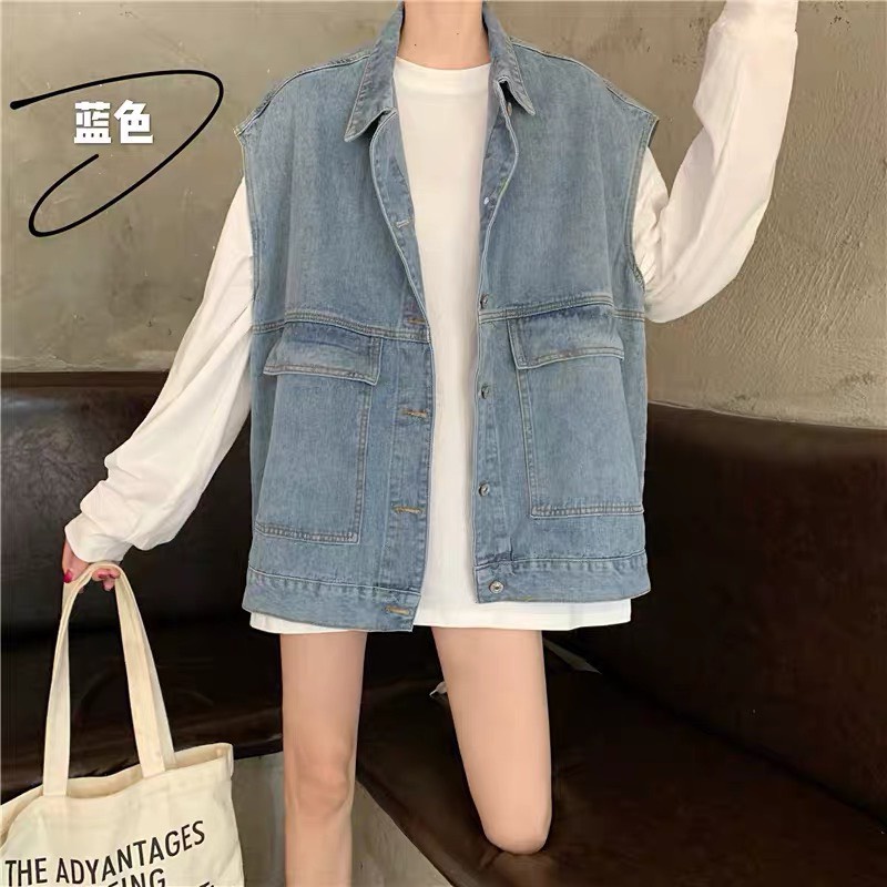 Áo gile jeans nữ,dile dáng hàn dáng dài freesize rộng dưới 65kg đẹp-Minxy shop