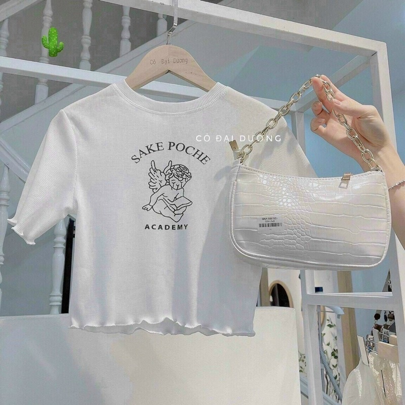 áo thun croptop cuốn biên hình thiên thần nhỏ