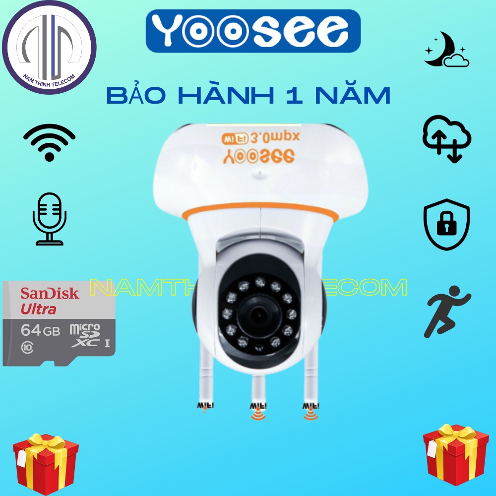 Camera YOOSEE 3 râu trong nhà có màu ban đêm đàm thoại 2 chiều, xoay 360 độ báo động, cổng lan 3mp 2k 2mp 1080p