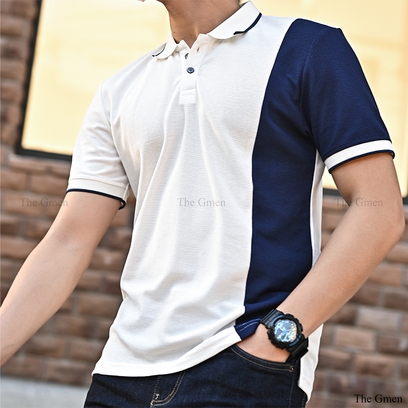 Áo Polo nam The GMEN Piping Polo Shirt xen kẻ hai màu ấn tượng, 100% cotton, chuẩn form