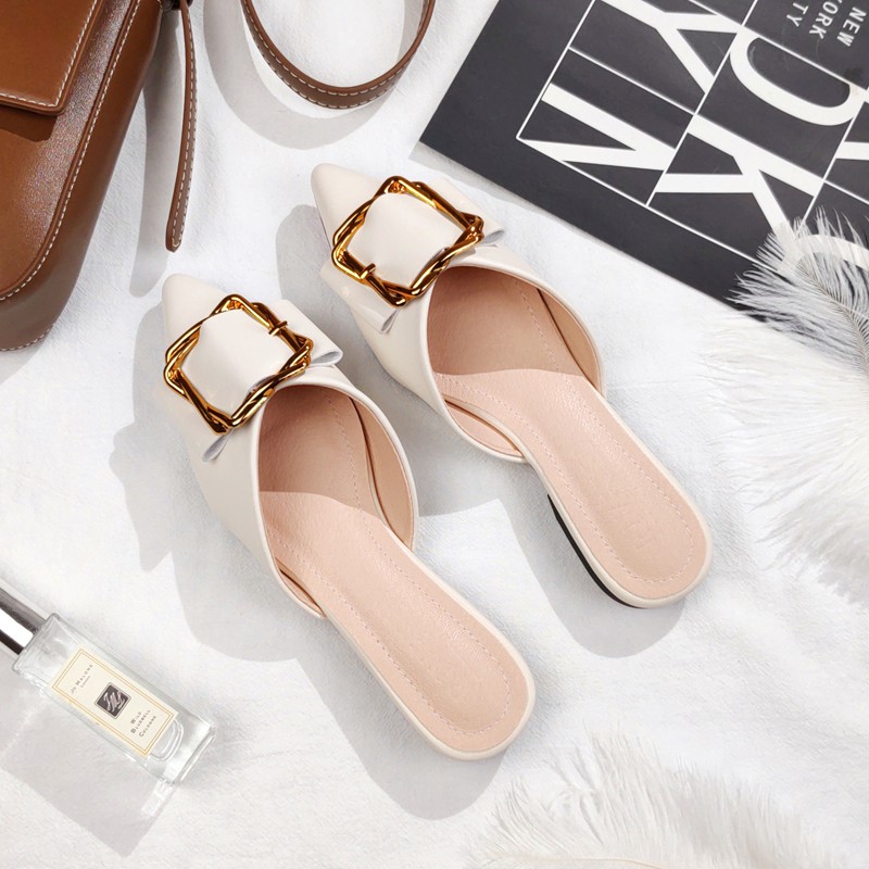(HÀNG CÓ SẴN) Giày sục mũi nhọn da mềm khóa vuông thanh lịch BIG Size 32-42