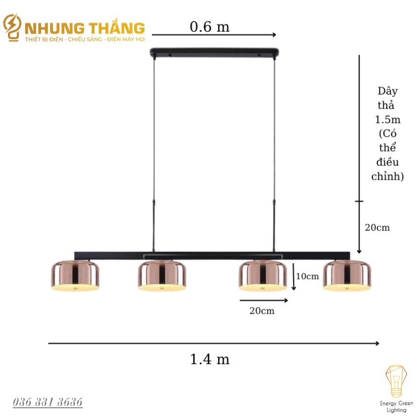 Đèn Thả 4 Chao Đui Đồng DGT-1501 - Xoay 90 Độ - Decor Trang Trí Nội Thất Sang Trọng - Phong Cách Hiện Đại -Kèm4 Bóng G45