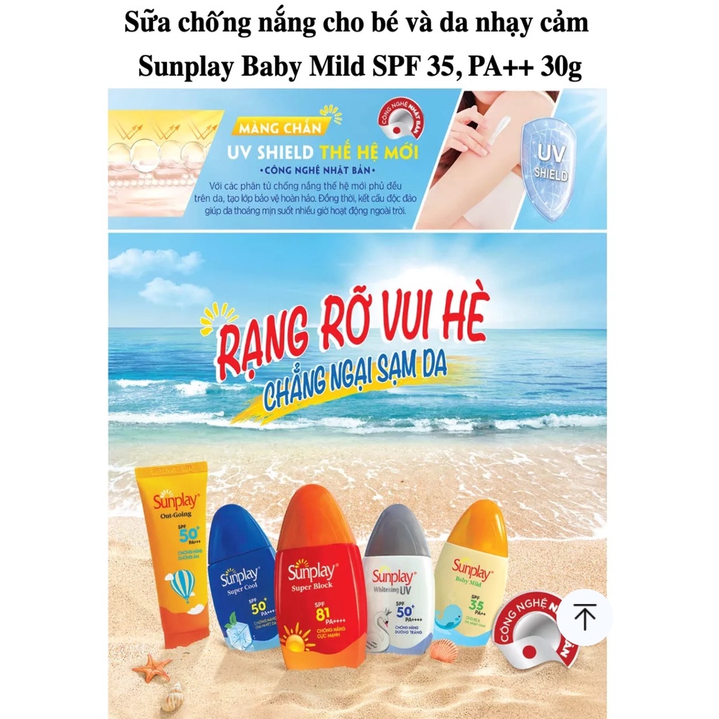 Kem chống nắng Sunplay Baby Mild SPF35+, PA++ cho bé và da nhạy cảm
