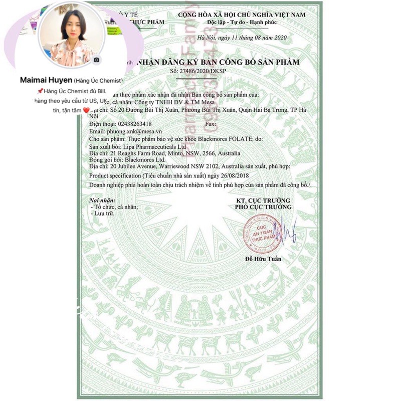 Viên uống bổ sung Axit folic cho bà bầu Blackmore folate 90v