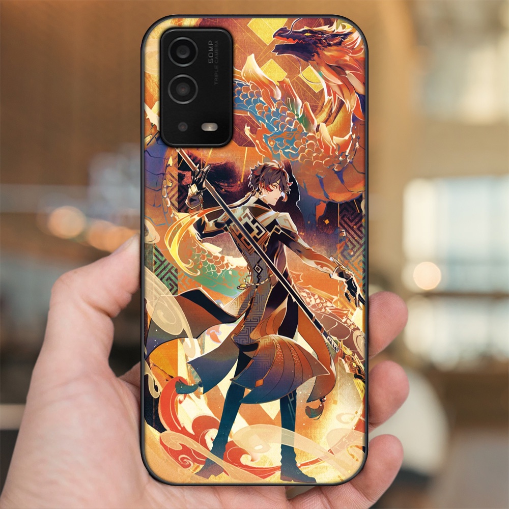 Ốp lưng Oppo A55 4G, A55 5G viền đen in hình Zhongli Genshin Impact