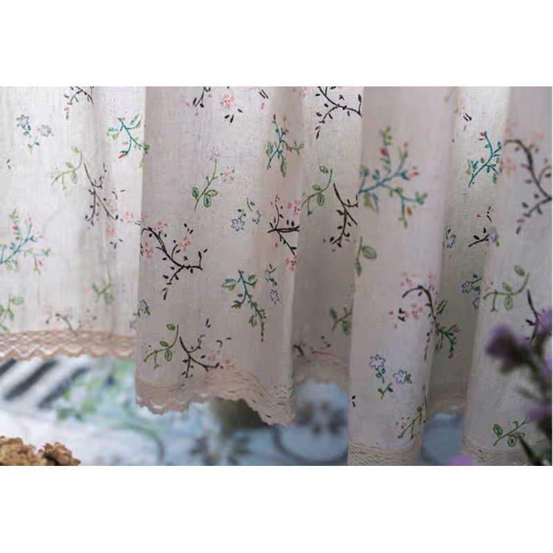 Rèm cửa sổ họa tiết hoa be vintage, rèm cửa vải xinh xắn trang trí phòng ngủ(không có viền ren ở trên)