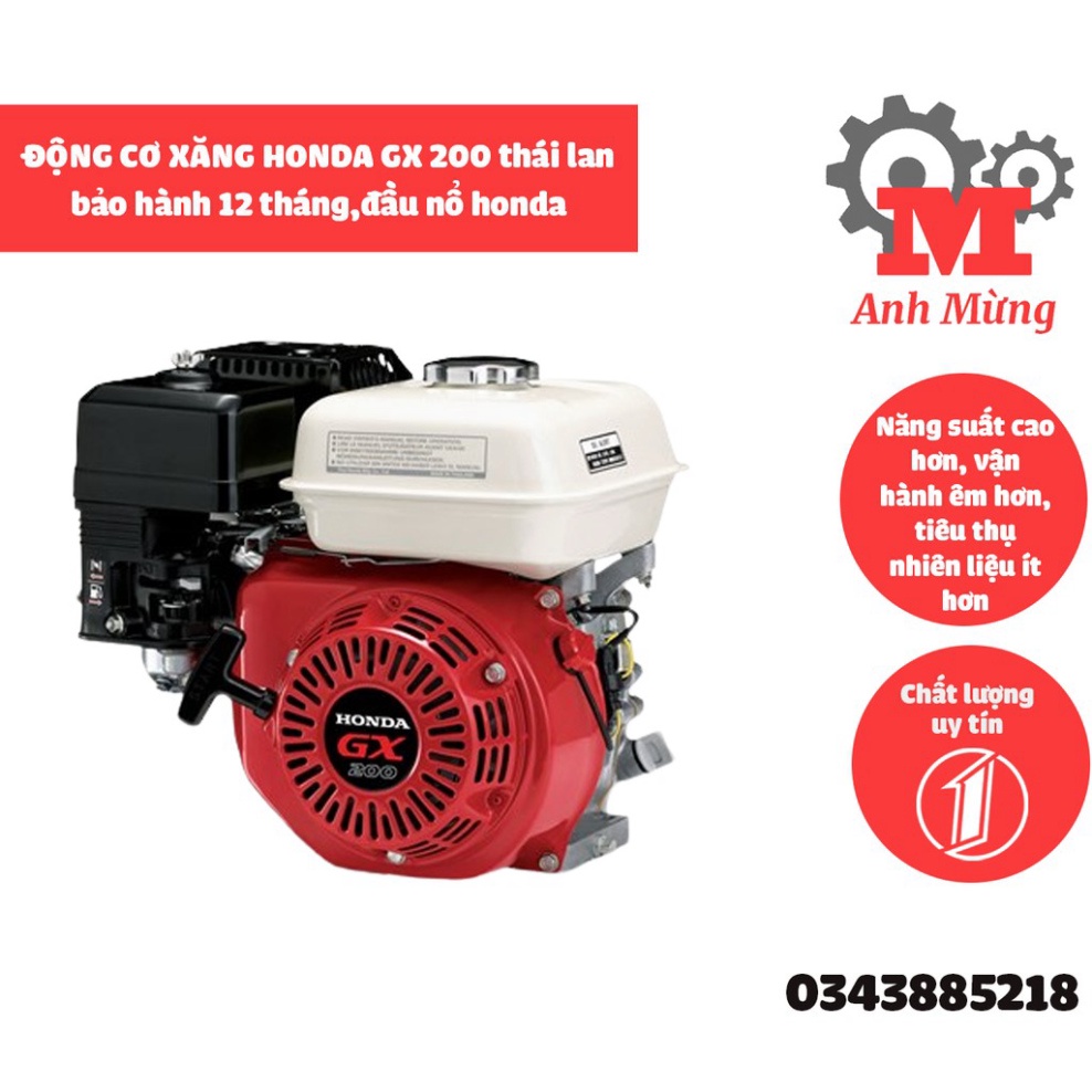 Động cơ xăng Honda GX-200, động cơ chạy xuồng, thiết kế cần giật tiện lợi