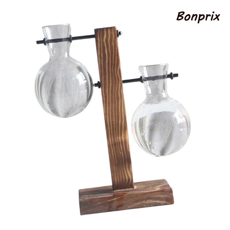 Bình Hoa Thủy Tinh Kèm Giá Đỡ Bằng Gỗ Dùng Trang Trí 1 Bình Hoa