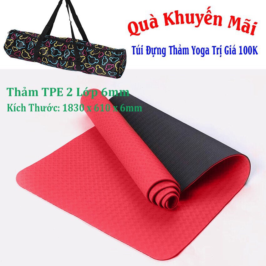 Thảm Yoga TPE 2 Lớp 6mm Cao Cấp + Tặng Kèm Túi Đựng