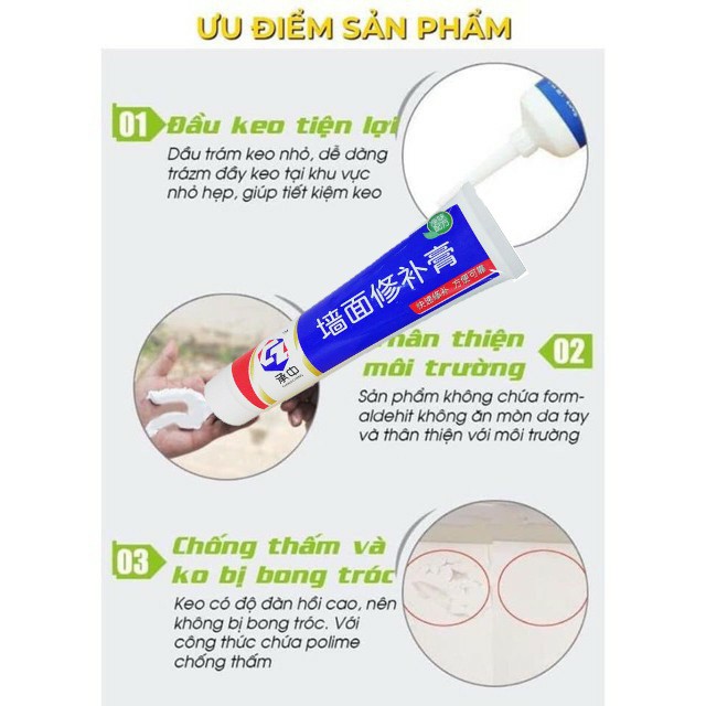 Keo Vá Tường Đa Năng CZ - Vá và Làm Sạch vết Tường Nứt, Ẩm Mốc, Trầy Xước, Bong Tróc - TABISO