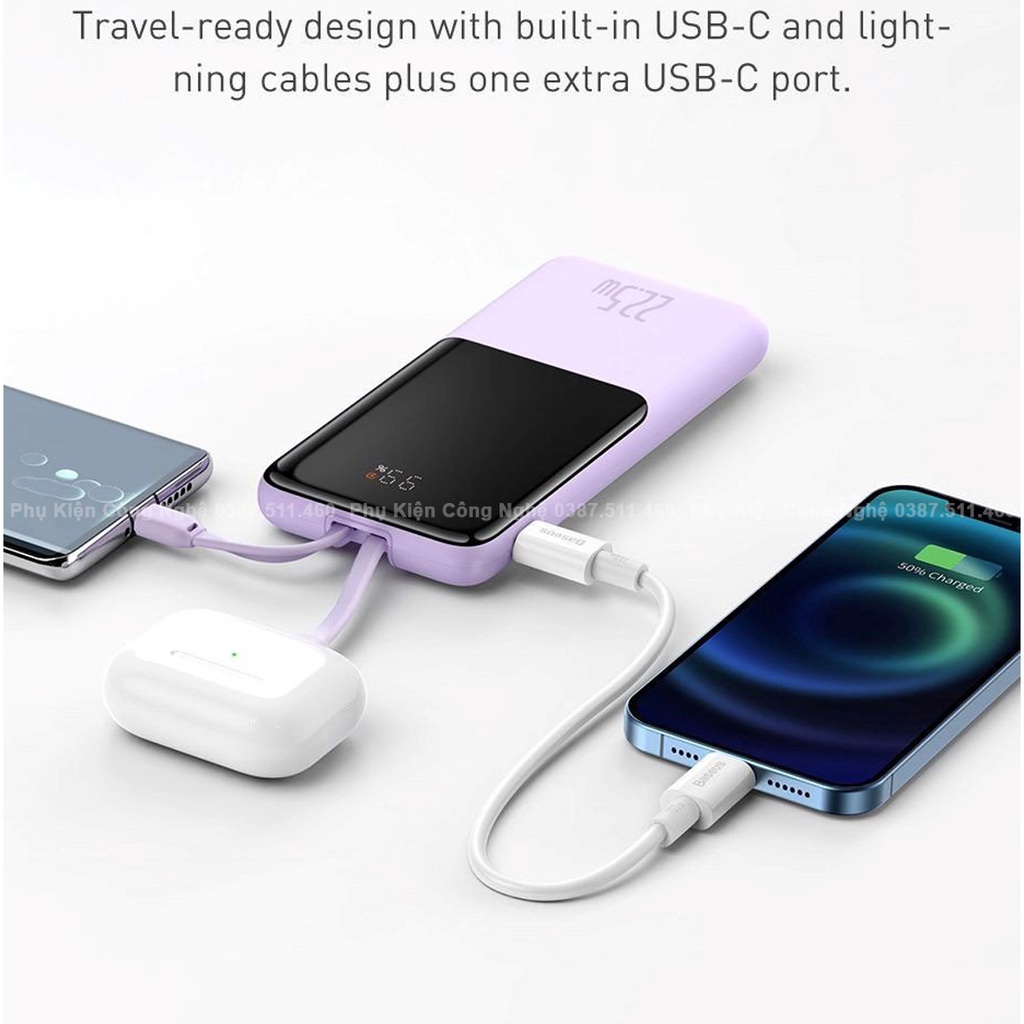 Pin Dự Phòng Sạc Nhanh tích hợp cáp sạc Baseus Elf Digital Display Fast Charge Power Bank 10000mAh 22.5W