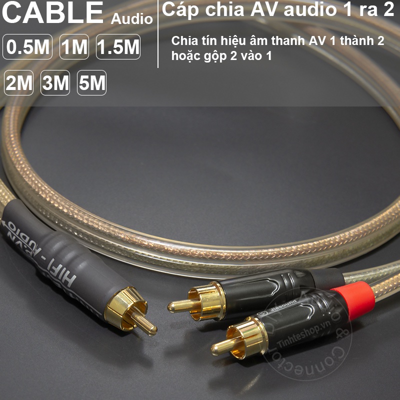 Dây AV đực ra 2 AV đực DIY 0.5M đến 5M - Cáp chia AV 1 ra 2 cho loa SUB