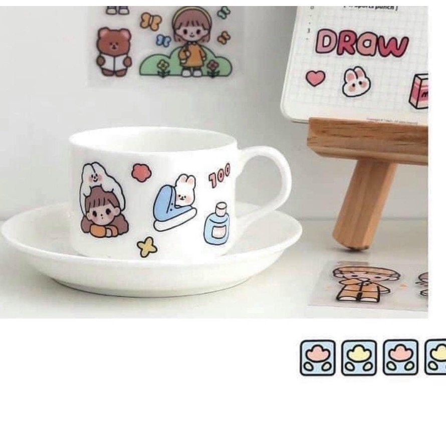 Sticker set 4 tấm dán hình ngộ nghĩnh trang trí đồ vật, sổ tay cho bé cực xinh, bé nào cũng mê tít