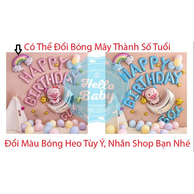 Set bóng trang trí sinh nhật cho bé tuổi Heo y hình (Bơm + Keo)