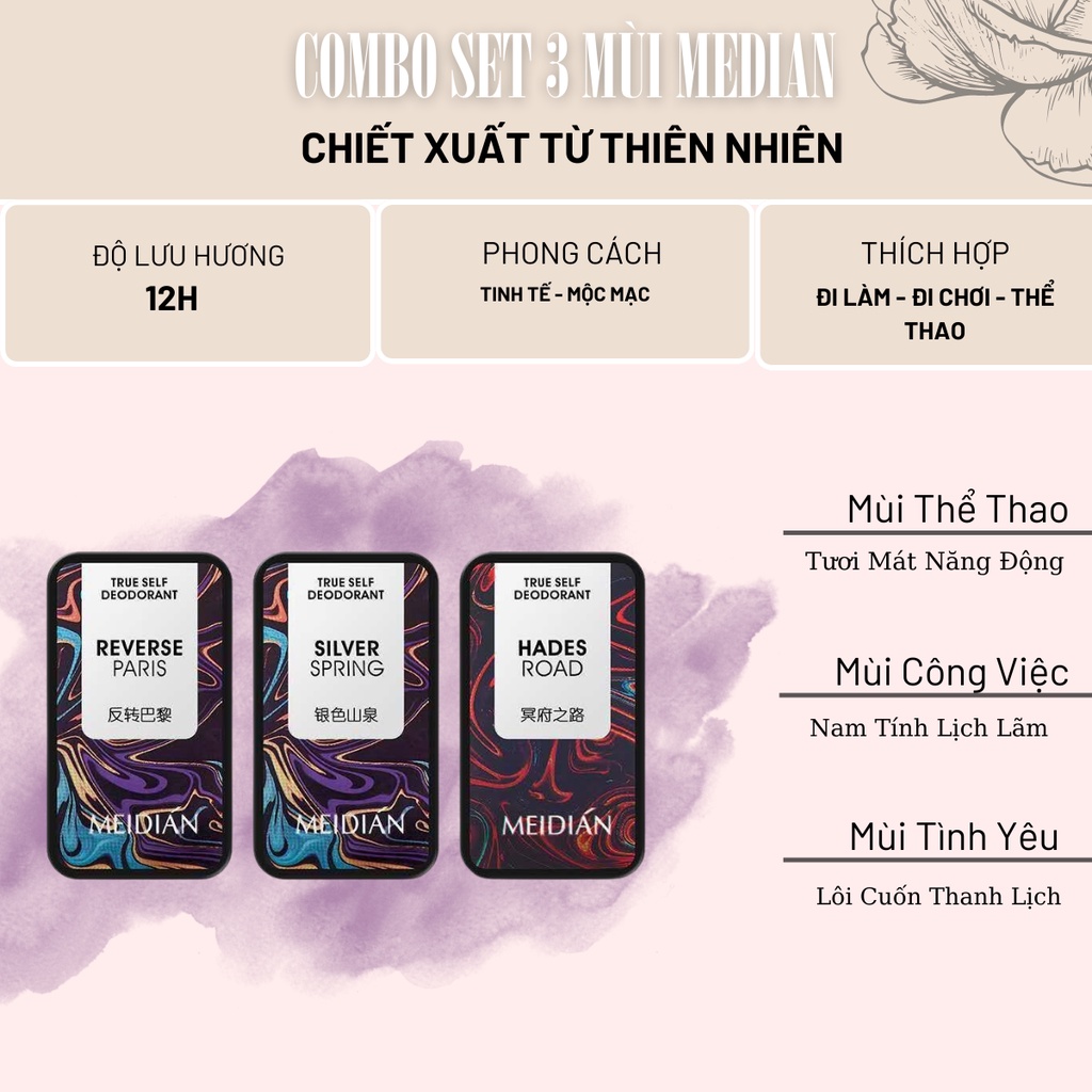 Nước hoa khô nam nữ combo set 3 mùi Median lưu hương lâu - Shin official