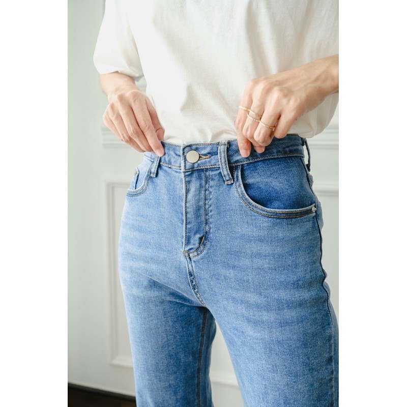 quần jeans ống suôn LEN clothing cắt lai form trơn 7909