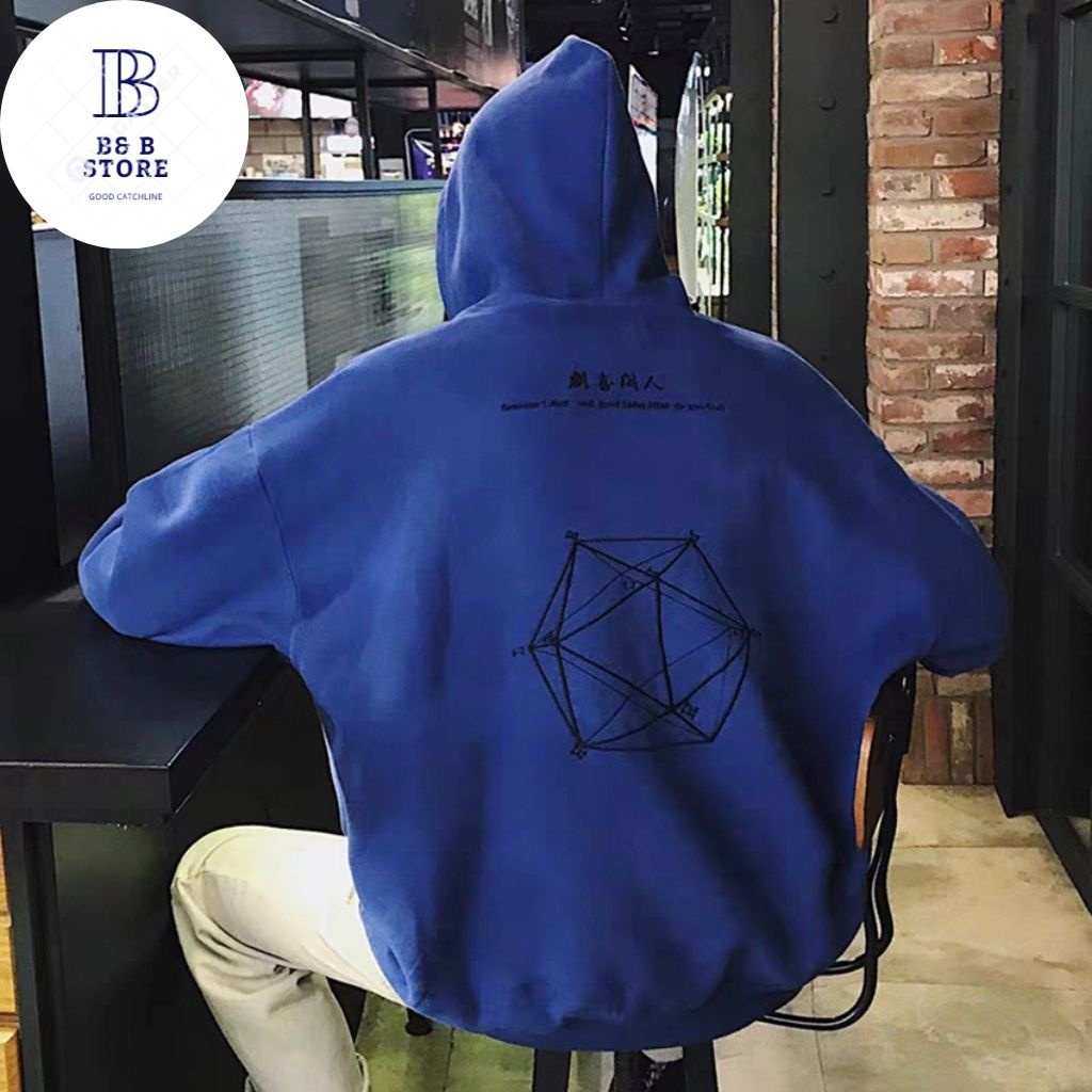 ÁO HOODIE FORM NAM IN HÌNH LẬP PHƯƠNG MẶC TRƯỚC VÀ SAU SIÊU ĐẸP