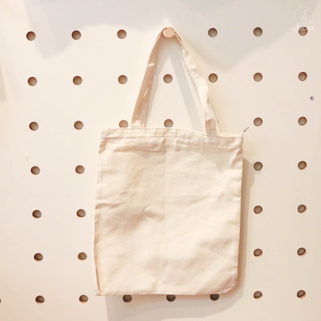 Túi tote vải canvas trắng có dây kéo zip