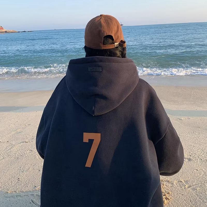 Áo Khoác Hoodie Cotton Dày Dáng Rộng In Số 7 Thời Trang Cho Nam