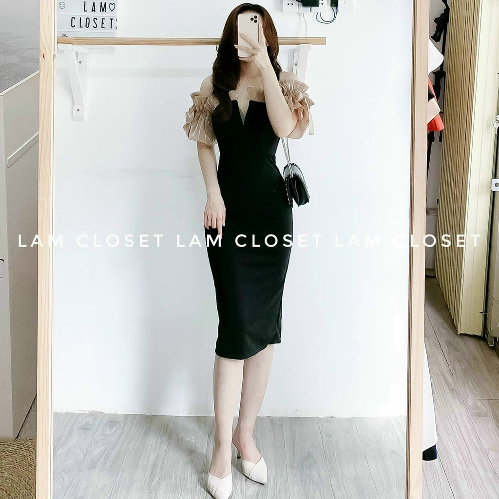 Váy đầm nữ body trễ vai cúp ngực phối tay voan (có mút) HT1 | BigBuy360 - bigbuy360.vn