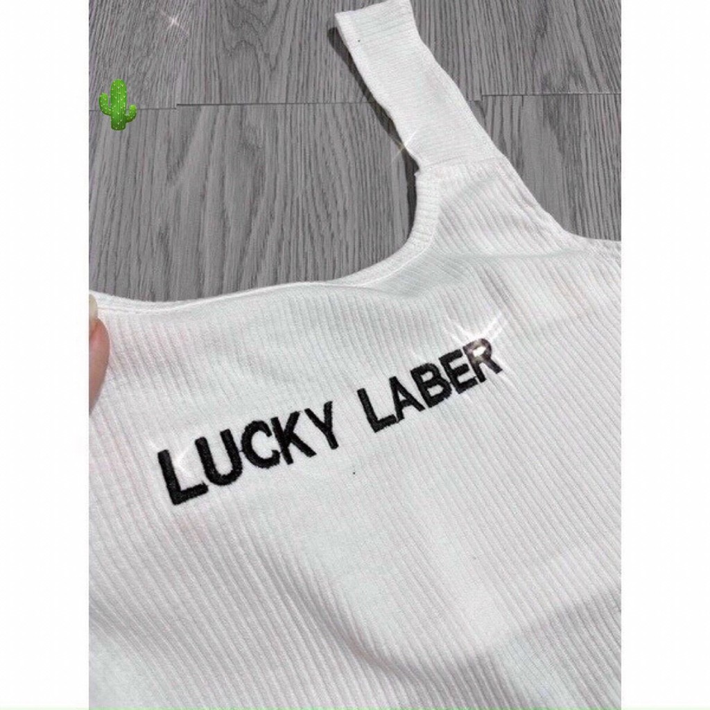 Áo ba lổ croptop tôn dáng thêu chữ lucky may mắn chất thun gân PCLY20