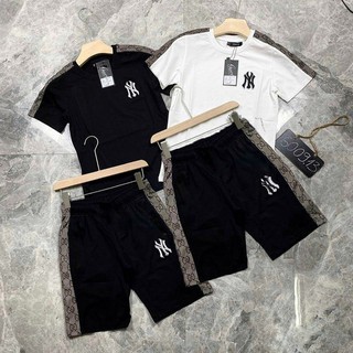 Đồ Bộ Nam, Bộ Quần Áo Thun Nam Tay Ngắn Thêu Logo Phối Viền Sọc Nâu Chất Thun Cotton Bền Đẹp - BN262 - Shopmens