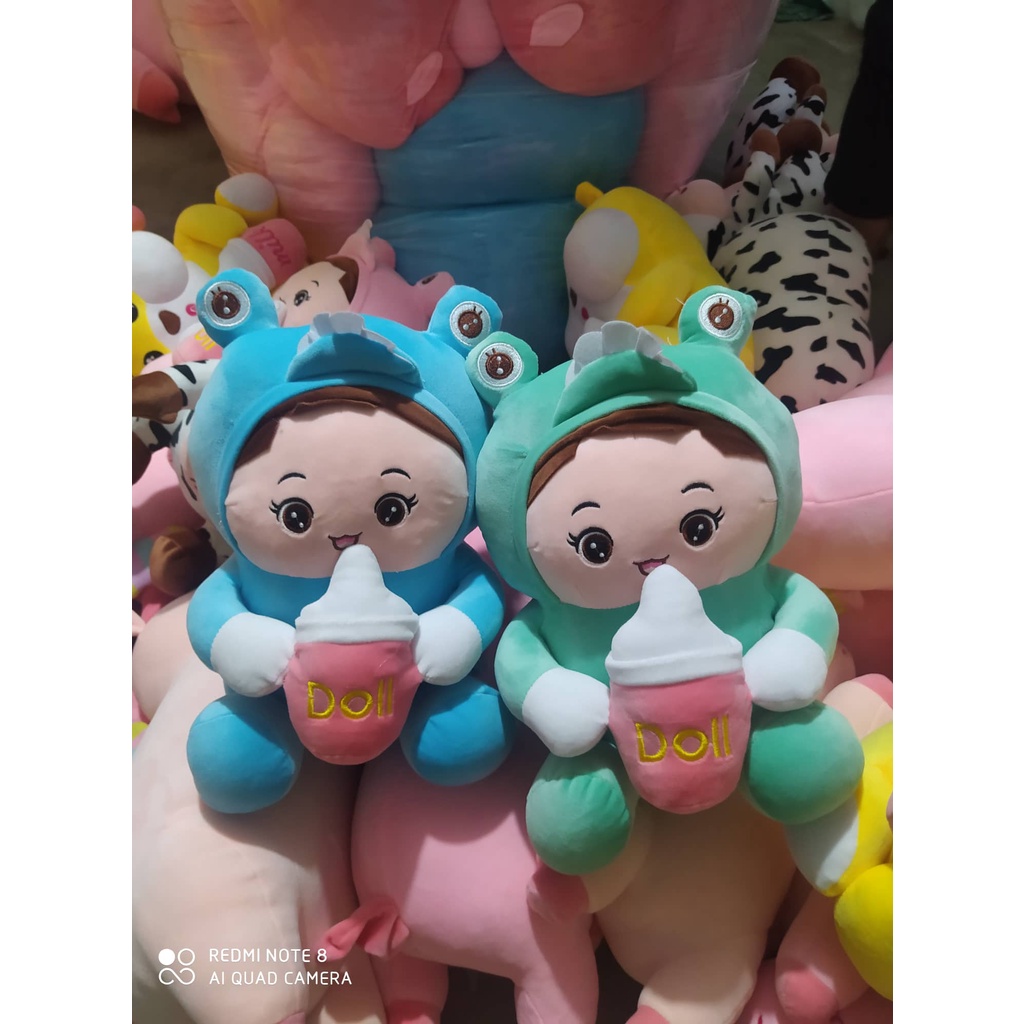 Gấu bông búp bê baby cosplay khủng long ôm bình sữa