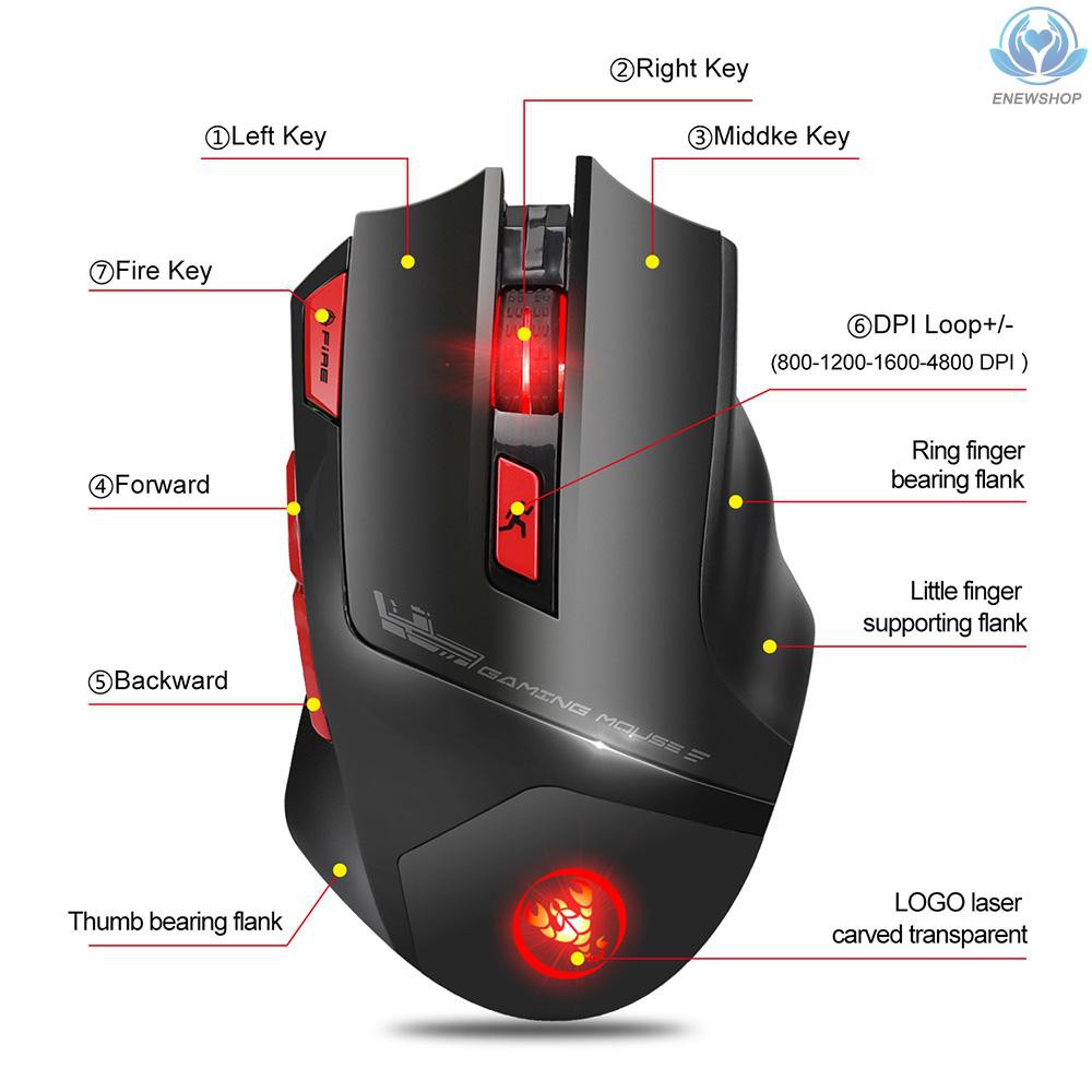 【enew】HXSJ T88 Wireless Gaming Mouse Rechargeable 7 Key Ergonomic Design Macro Programming Adjustable 4800DPI Optical Computer Mouse 2.4Hz Mice for PC Laptop