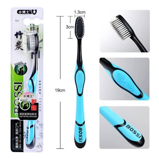 Bàn chải đánh răng than tre hoạt tính Hàn Quốc BOSSI , lông mềm màu đen, tinh chất than tre