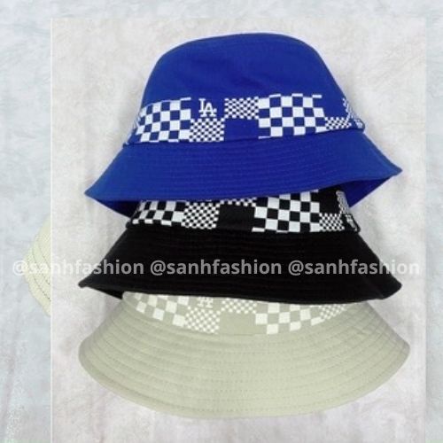 Mũ bucket vành tròn trơn đai caro in MIB LA Nón tai bèo chất vải dệt cao cấp thời trang form unisex nam nữ_SÀNH FASHION