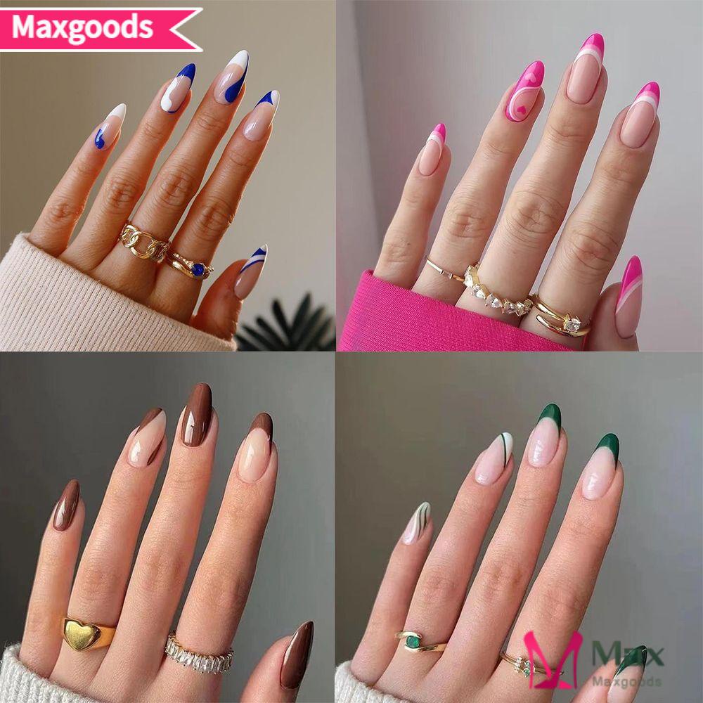MAX=&gt; 24pcs/Box Women Fashion Almond False Nails Detachable Fake Nails Wearable Artificial Manicure Tool Press On Nails Full Cover Nail Tips