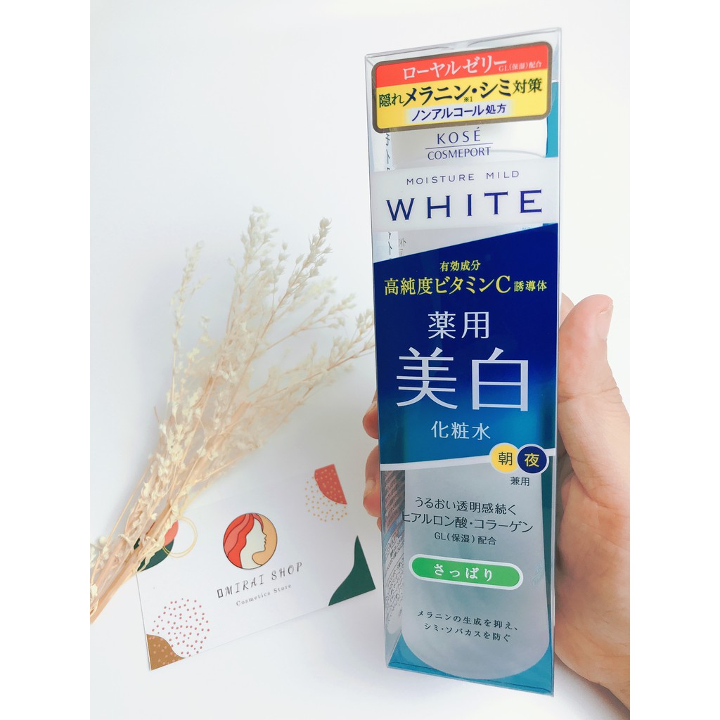 Nước hoa hồng dưỡng trắng da Kose Moisture Mild White 180ml của Nhật