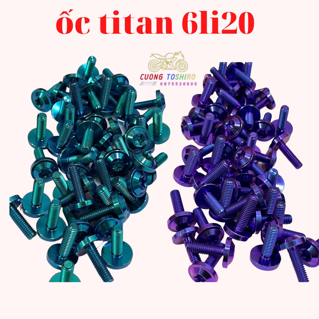 Ốc titan gr5 6li20 xịn lắp baga, dàn áo Honda xe wave lục bảo tím không phai màu