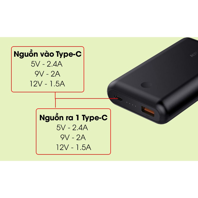 [Mã 253ELSALE hoàn 7% đơn 300K] Pin sạc dự phòng 10.050 mAh Type-C PD QC3.0 Aukey PB-XD10 Đen