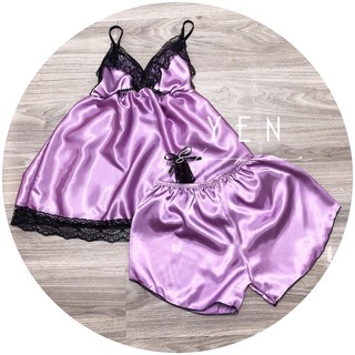 ĐỒ BỘ NGỦ LỤA SATIN REN 2 DÂY SEXY