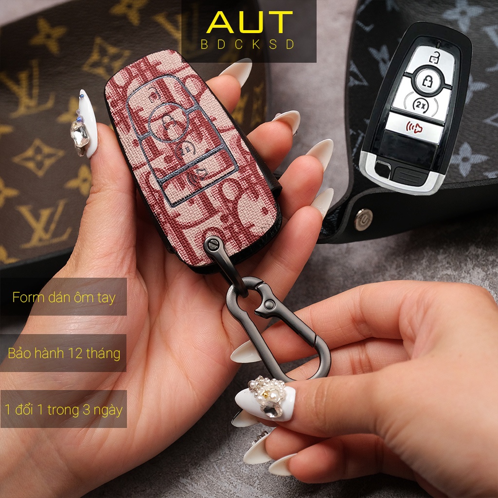 Bao da bảo vệ chìa khoá xe Ford Everest Ranger Raptor Explorer 4 nút bấm Dior handmade móc đen