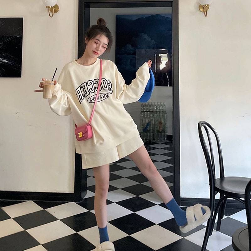 Bộ Nỉ Nữ, Bộ áo quần Sweater dài tay dáng rộng Phong cách Thu Đông Hàn Quốc M6802-1-Teen 888