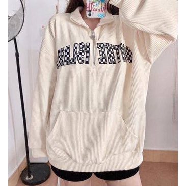 Áo polo nữ mẫu mới hàng thu đông in chữ chất nhung gân cá tính (ảnh thật) | BigBuy360 - bigbuy360.vn